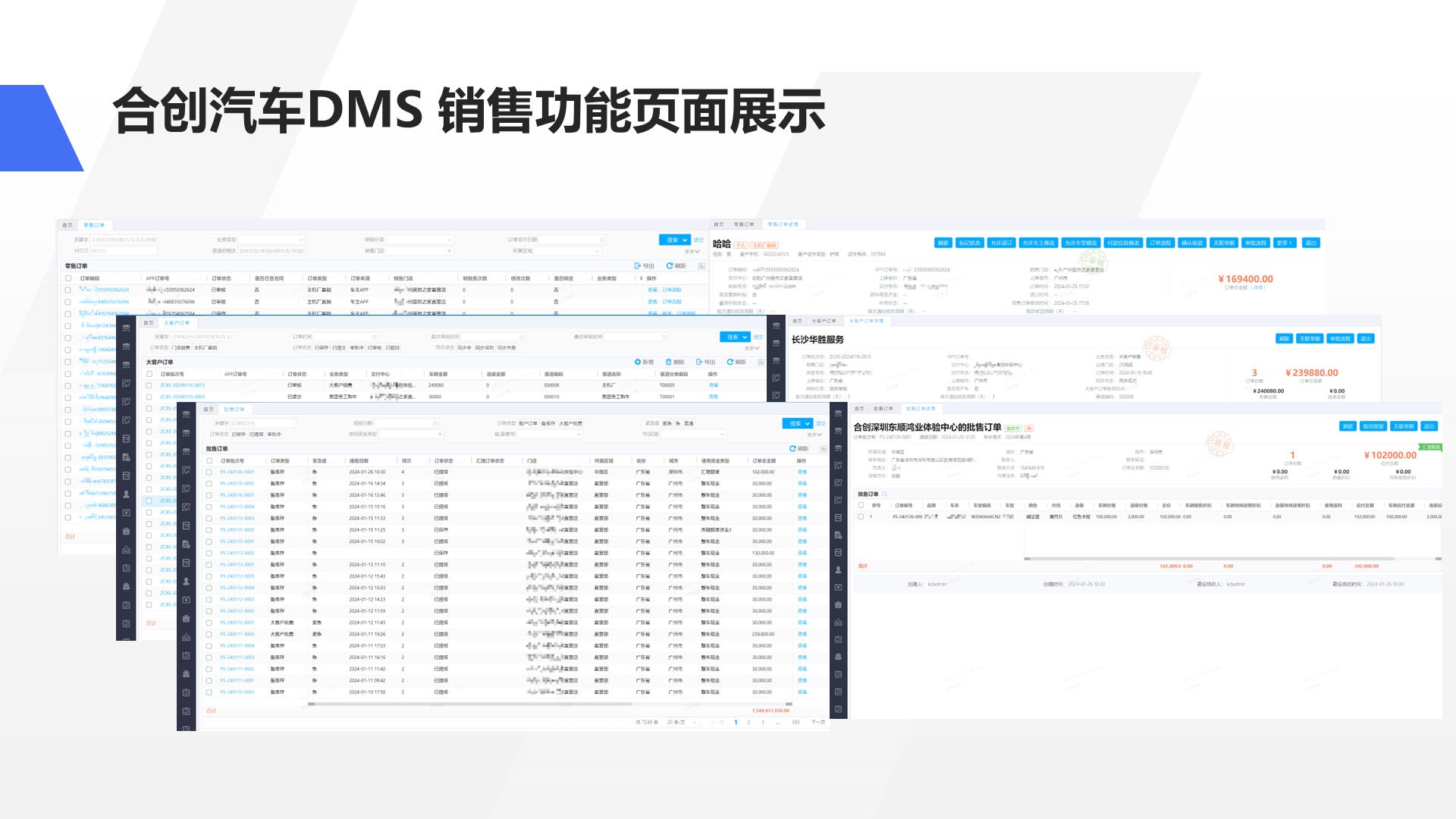 合创汽车DMS 销售功能页面展示